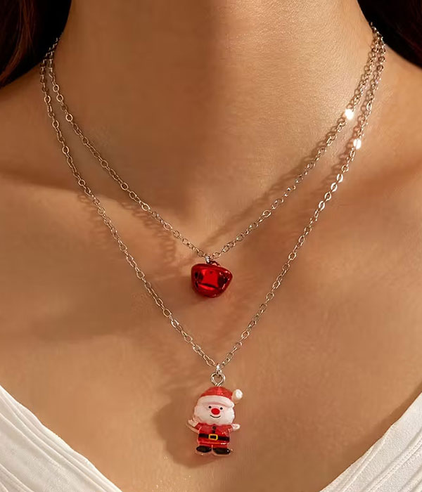 Christmas theme double layer santa necklace