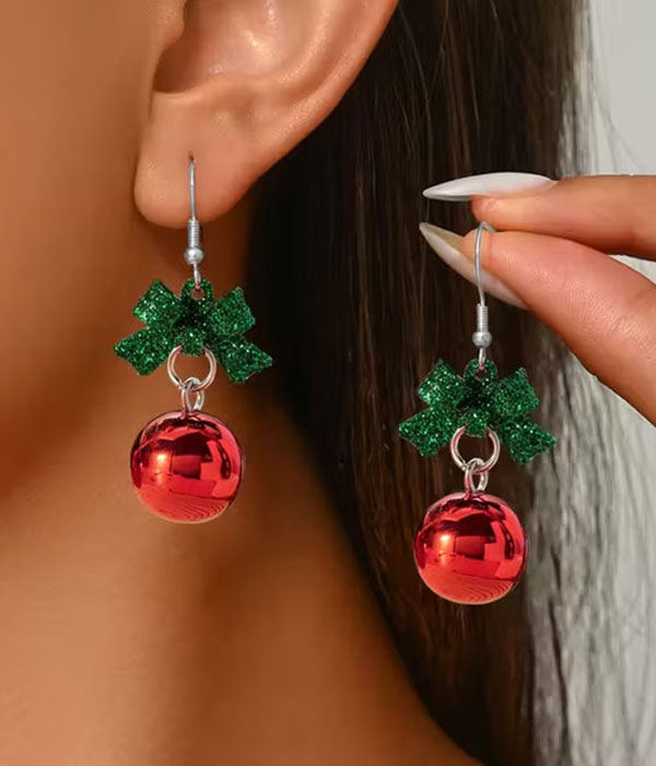 Christmas theme bow and bell earring