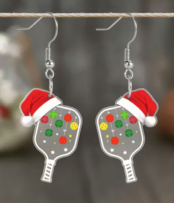 Sport theme santa gift earring - pickle ball