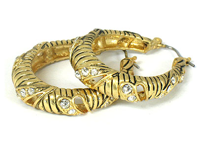 Celtic style crystal and metal hoop earring - hoops