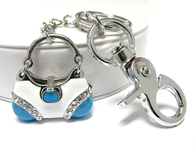 Metal epoxy and crystal miniature handbag key chain charm
