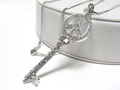 Made in korea whitegold plating crystal long peace key pendant necklace