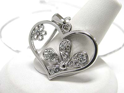 Made in korea whitegold plating crystal flower deco heart pendant necklace