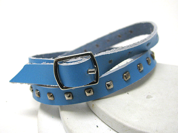 Synthtic leather and metal cleat deco belt style friendship bracelet - free wrap style