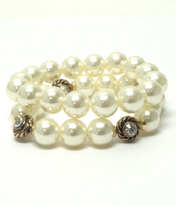 Two pearl with rhinestone bracelets