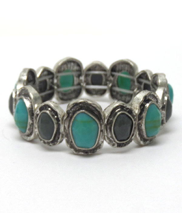 Linked burnish silver stones bracelet 