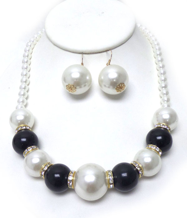 Multi color large pearls and crystal necklace set