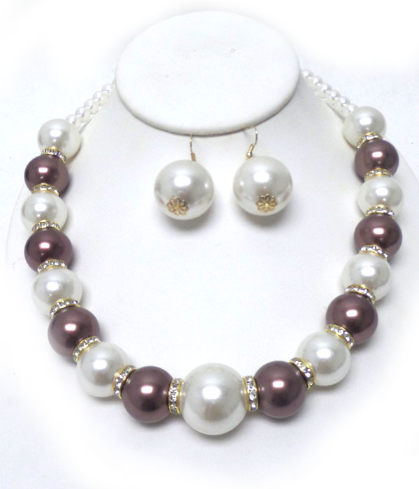 Multi color large pearls and crystal necklace set 