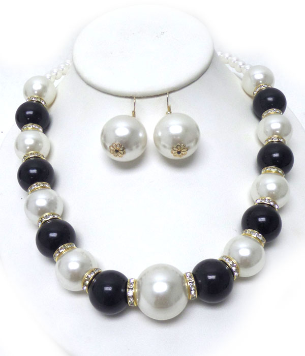 Multi color large pearls and crystal necklace set