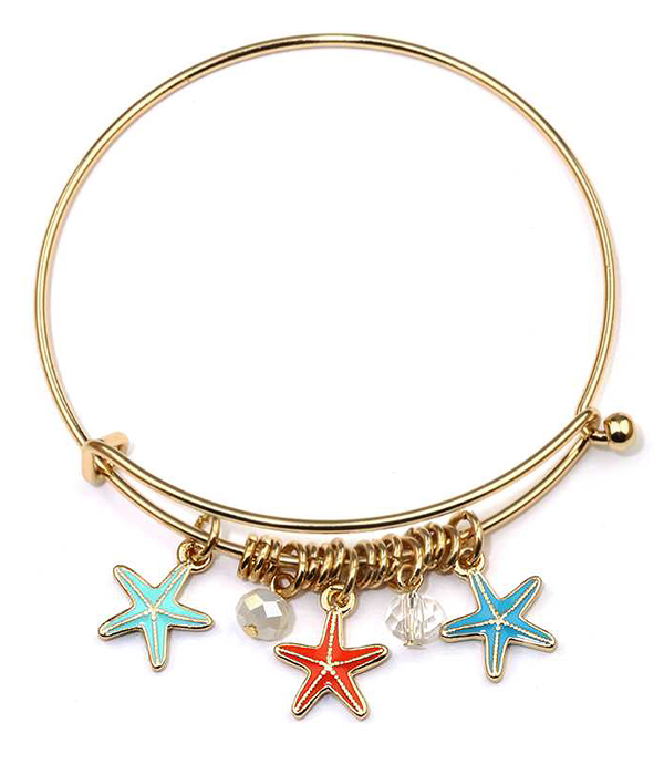 Enamel starfish charm wire bangle bracelet