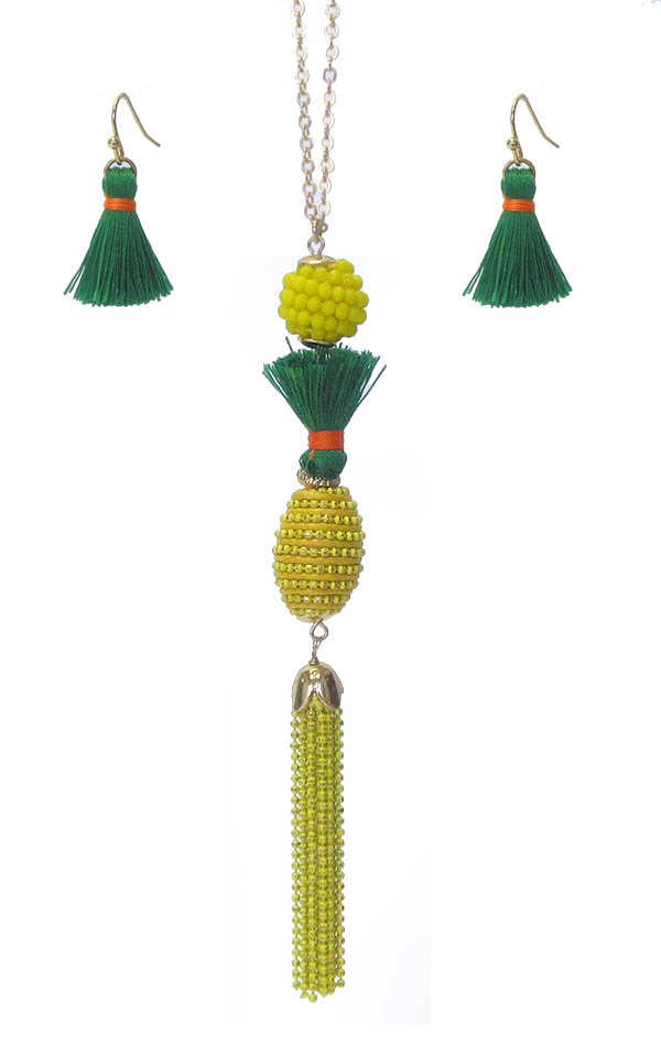 THREAD BALL PINEAPPLE PENDANT LONG NECKLACE SET