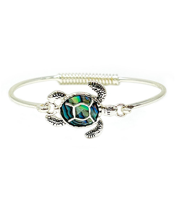 Sealife theme abalone wire bangle bracelet - turtle