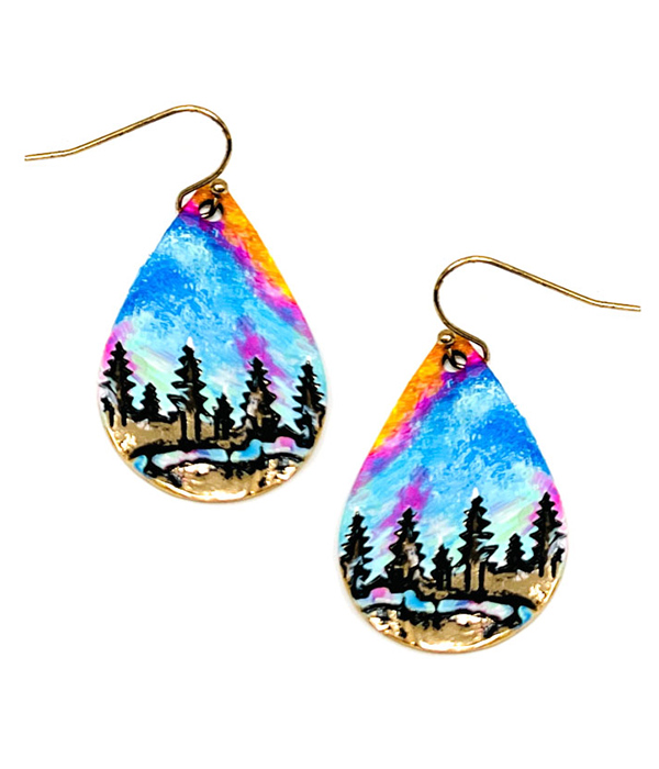 MOUNTAIN AND TREE LANDSCAPE TEARDROP EARRING