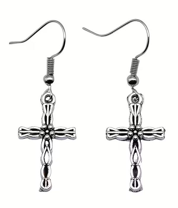Metal filigree cross earring