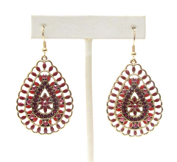 Crystal and epoxy deco flower center teardrop earring