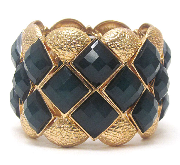MULTI FACET GLASS AND TEXTURED METAL DECO STRETCH BRACELET