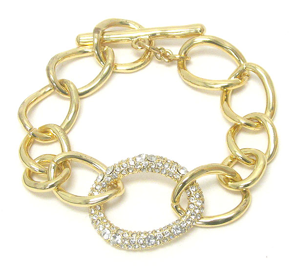Crystal deco thick metal chain link toggle bracelet