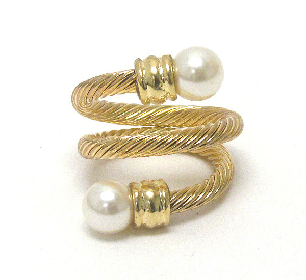 Adjustalbe rope metal and pearl deco ring