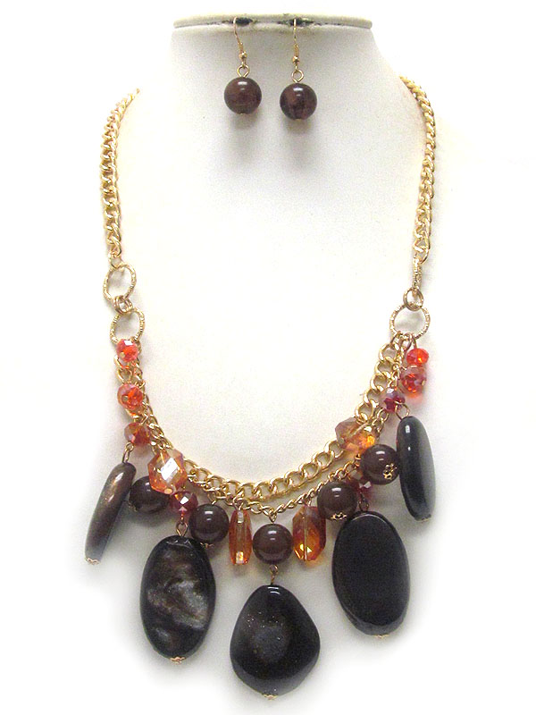 Multi acrylic stone drop and chain necklace earring set