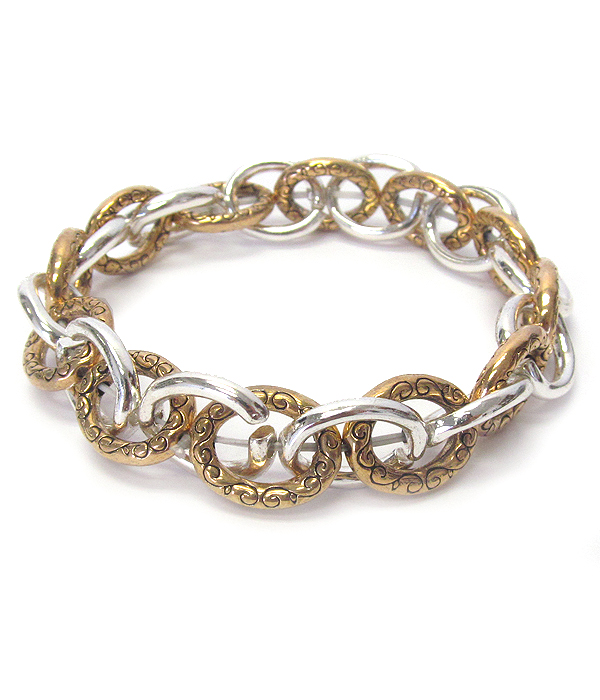 DESIGNER TEXTURED METAL CHAIN STRETCH BRACELET