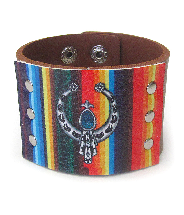 SERAPE PATTERN FAUX LEATHER BUTTON BRACELET - SQUASH BLOSSOM