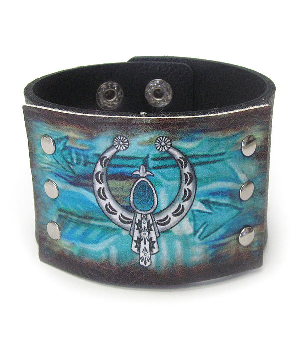 Serape pattern faux leather button bracelet - squash blossom