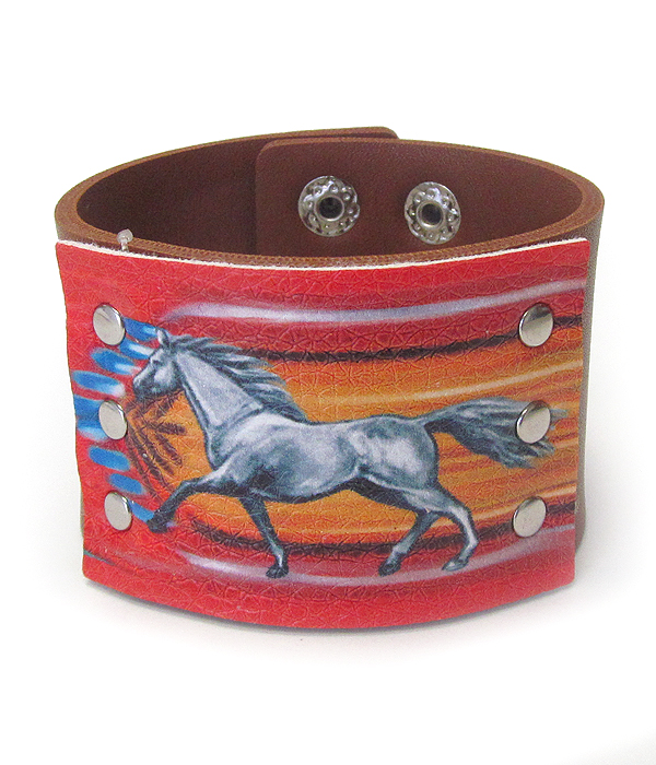 Serape pattern faux leather button bracelet - horse