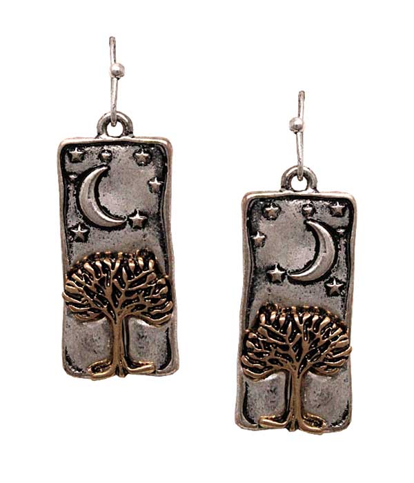 Tree of life metal bar drop earring