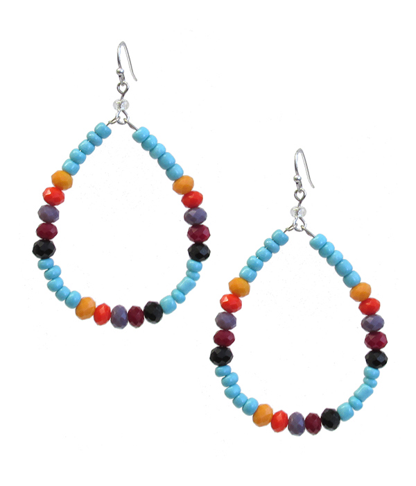 MULTI SEEDBEAD TEARDROP HOOP EARRING