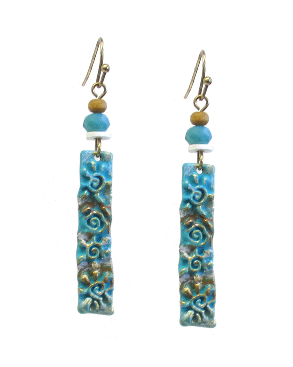 BOHO STYLE HAND PAINTED METAL BAR DROP EARRING