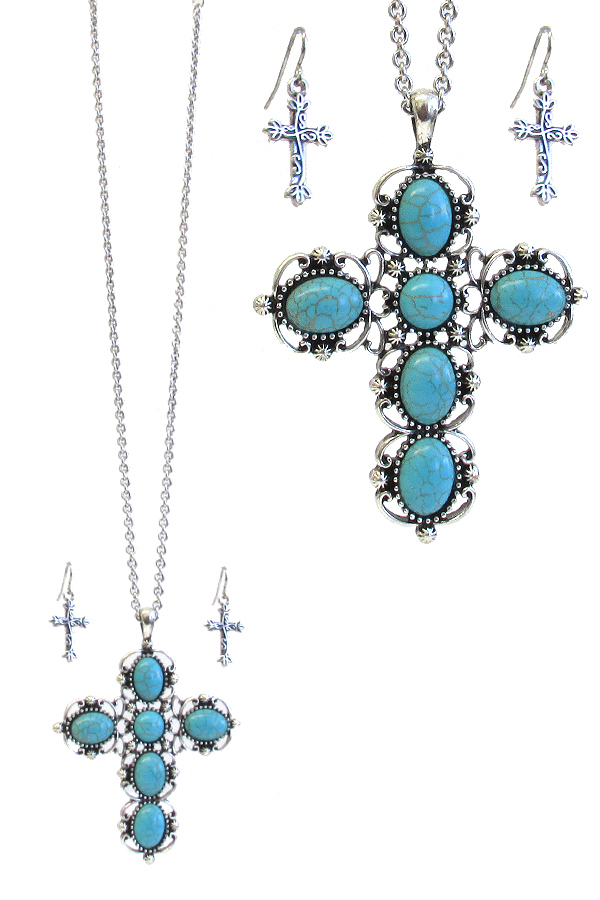 TURQUOISE CROSS PENDANT NECKLACE SET