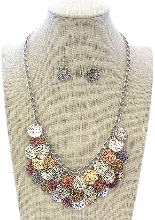 VINTAGE METAL MULTI DISC DANGLE NECKLACE SET