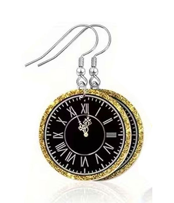 New year theme acrylic earring - clock