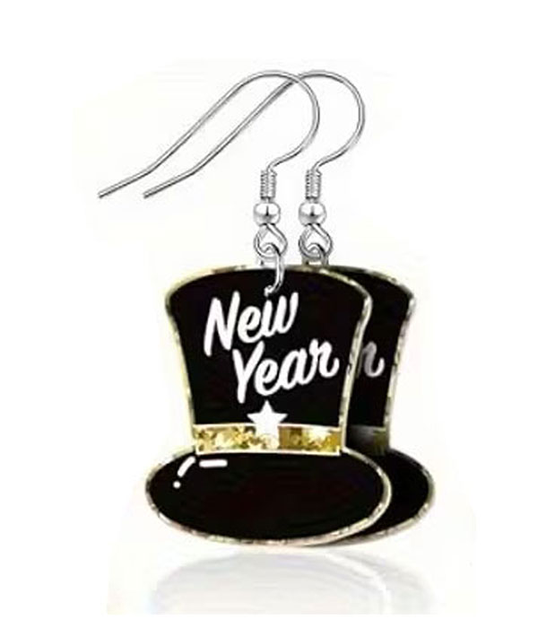 New year theme acrylic earring - hat