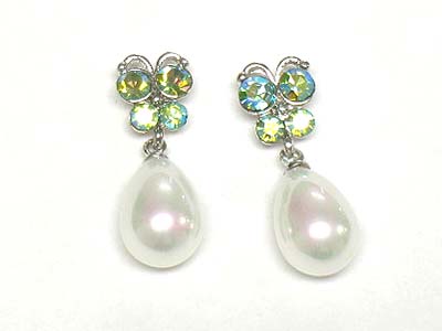 Crysatl butterfly and pearl drop earring