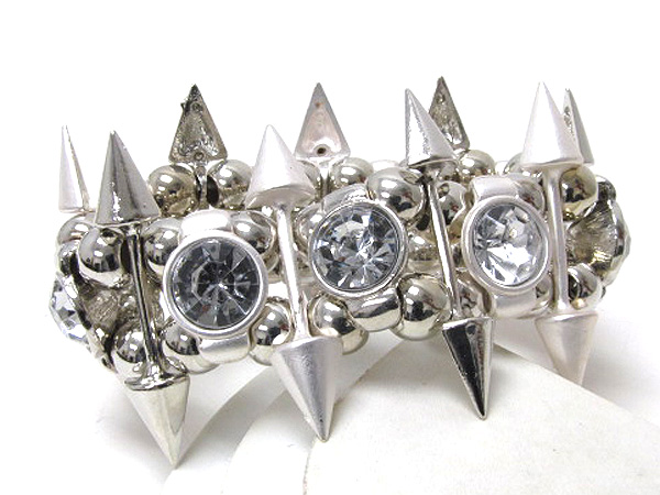 MULTI FASHION CRYSTAL AND FASHION METAL SPIKES AND METAL BALLS STRETCH BRACELET