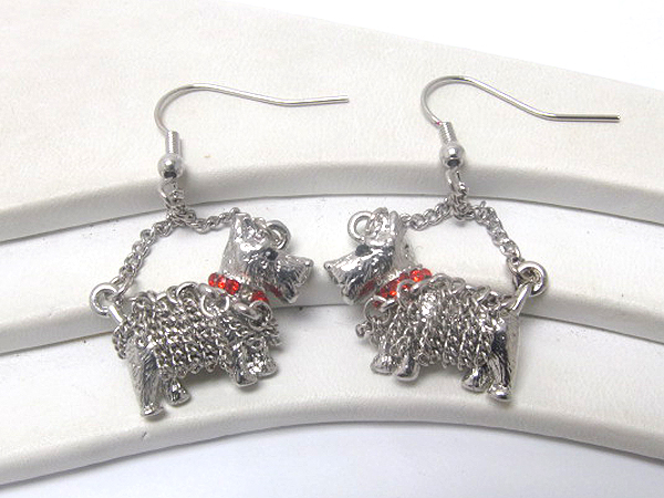 CRYSTAL STUD DOGGY WITH CHAIN DROP EARRING
