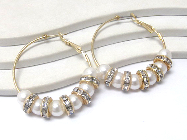 Crystal rondell and pearl hoop earring - hoops