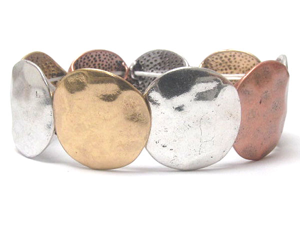 Metal round hammered casting metal link stretch bracelet