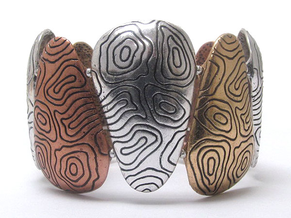 Metal art textured triangle casting metal link stretch bracelet