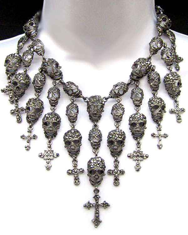 Multi fashion crystal skulls skeleton and crystal cross necklace - halloween