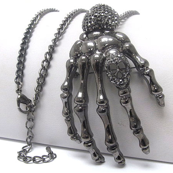 Crystal  skull and heart  skeleton long necklace -halloween