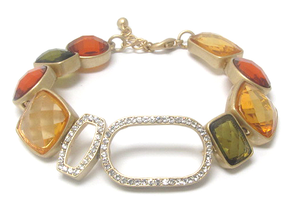 Multi fashion size glass on center crystal oval and rectangle chain bracelet