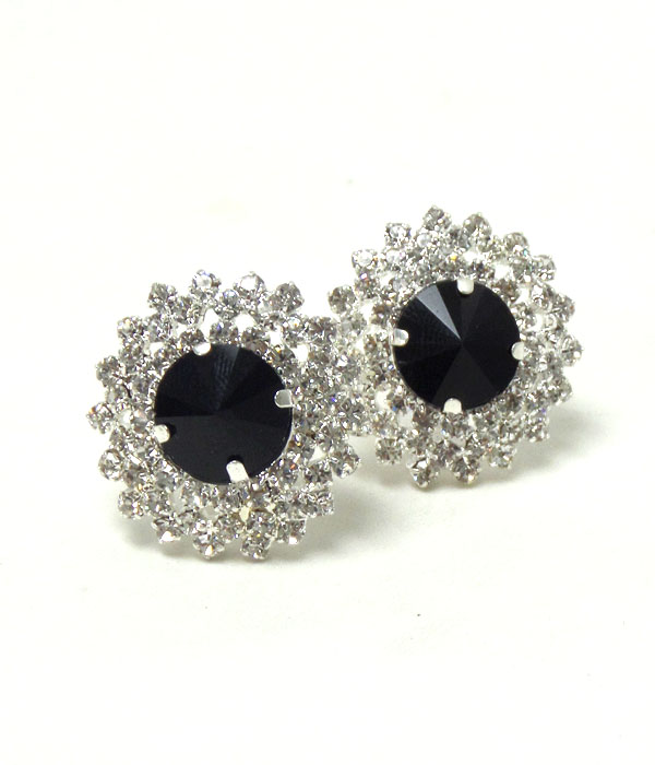 Multi crystal and glass deco round clip on earrings