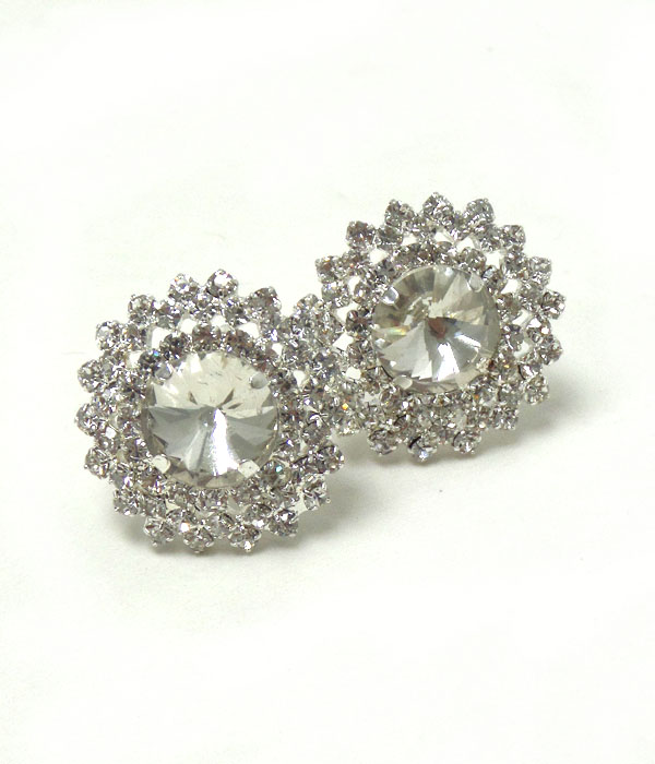 Multi crystal and glass deco round clip on earrings