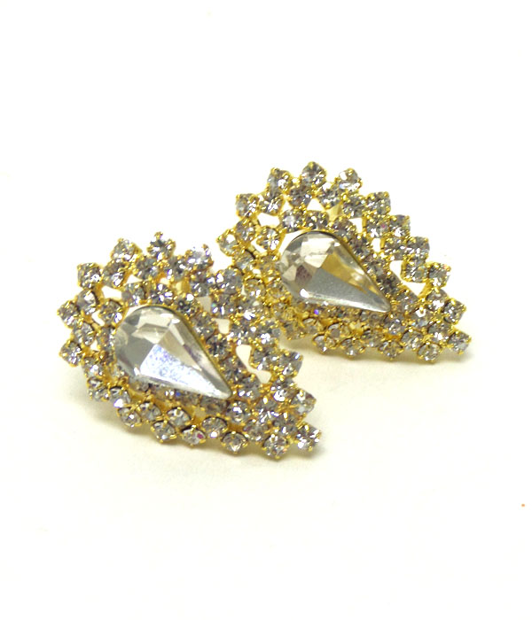 Multi crystal and glass deco teardrop clip on earring 