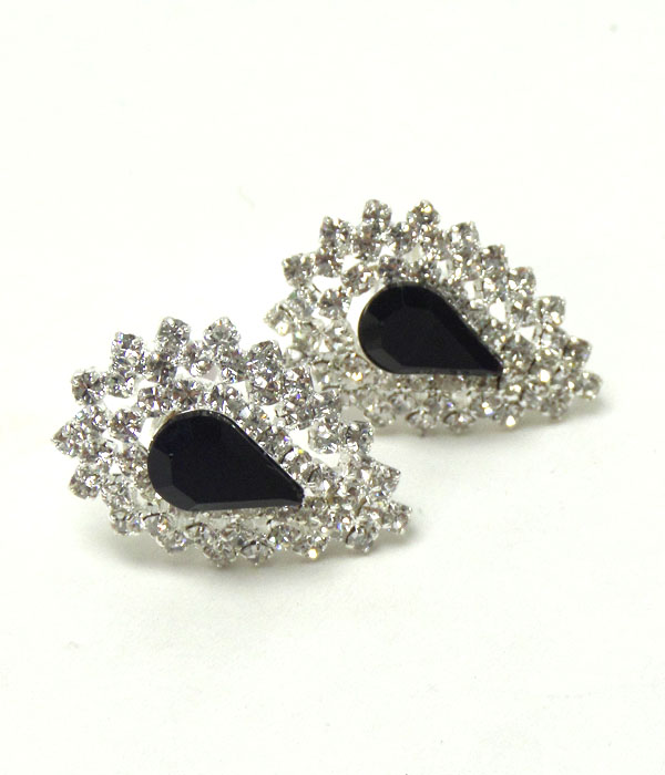 Multi crystal and glass deco teardrop clip on earring 