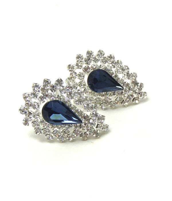 Multi crystal and glass deco teardrop clip on earring 
