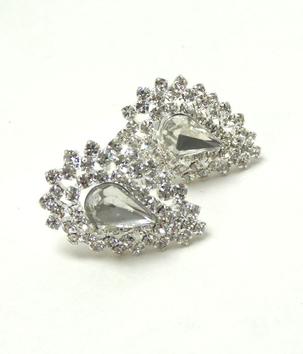 Multi crystal and glass deco teardrop clip on earring 