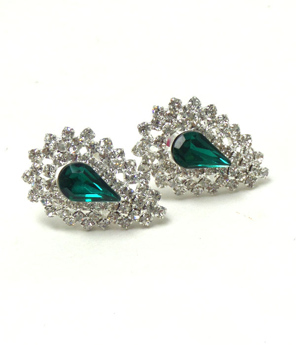 Multi crystal and glass deco teardrop clip on earring 